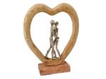 Statuette couple coeur bois aluminium 35cm