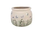 Pot de fleurs rond beige céramique papillons 20x15cm
