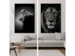 Ensemble 2 Tableaux Lions Verre Trempé Noir Blanc 80x4x120cm