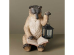 Sculpture Ours assis avec Lanterne Résine 14x21x23cm