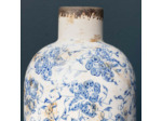 Vase Bouteille Bucolique Fleuri bleu blanc Grès 22x11cm