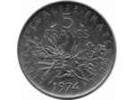 FRANCE 5 FRANCS SEMEUSE NICKEL 1974 SUP-