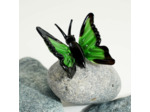 Figurine Miniature Papillon Vert Noir Verre 6x4x4cm