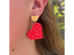 Boucles d'oreilles coeur coloris rouge motif léopard rose