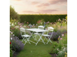 Ensemble table 4 chaises fer blanc 120x63x75cm