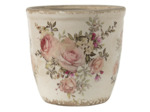 Pot de fleur rose céramique beige 12x12x12cm