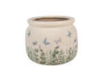 Pot de fleurs rond beige céramique papillons 20x15cm