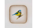 Plateau fer carré crème doré mésange bleue jaune 16x16cm