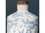 Vase Bouteille Bucolique Fleuri blanc bleu grès 12x25cm