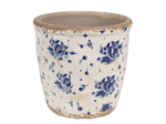 Pot céramique beige bleu motif florale 14x15x15cm
