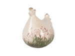 Poulet décoratif céramique beige fleuri 12x11x13cm