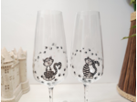 Duo de flutes à champagne en cristal peintes à la main sur le thème des chats