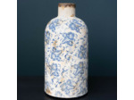 Vase Bouteille Bucolique Fleuri bleu blanc Grès 22x11cm