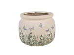 Pot de fleurs rond beige céramique papillons 20x15cm
