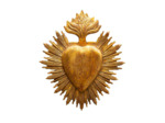 Ex-voto coeur  flamme résine doré 24x21x1cm