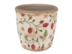 Pot de fleurs Fraises beige rouge céramique 14x13x13cm