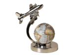 Mappemonde En Métal Argenté Décollage Avion Vintage 32x29x30cm