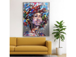 Tableau Encadrée Portrait Africaine Multicolore toile 90x4x120cm