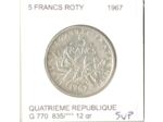 FRANCE 5 FRANCS ROTY ARGENT 1967 SUP