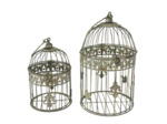 Ensemble 2 Cages Décoratives Ronde à Suspendre en Métal Vert Patiné 19x40cm