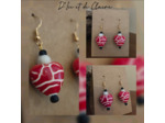 Boucles d'oreilles cœur rouge en céramique et perle en cachemire de Touraine