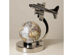 Mappemonde En Métal Argenté Décollage Avion Vintage 32x29x30cm