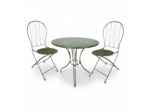 Ensemble Bistrot Table Ronde et 2 Chaises Pliantes Fer Vert Patiné 72x72x93cm