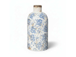 Vase Bouteille Bucolique Fleuri bleu blanc Grès 22x11cm