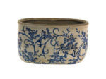 Grand pot de fleurs céramique motif floral bleu 13x12x22cm