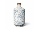 Vase Bouteille Bucolique Fleuri blanc bleu grès 12x25cm