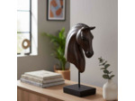 Statuette cheval tête basse polyrésine marron 29x13x43cm