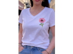T-shirt col V flower bee