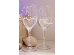 Duo de verres à vin en cristal de bohème  peints à la main personnalisables décorés de petits cœurs blancs pièces originales et uniques