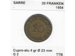 SARRE 20 FRANKEN 1954 TTB (G2)