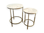 Ensemble de 2 tables basses doré vieilli marbre blanc 46x61cm