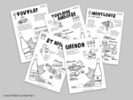 Les appellations de Touraine | 5 fiches de coloriage – Les trésors à colorier |  Les vins de France | Papier aquarelle | Formats A4, A5, A6 |