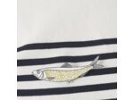 Broche sardine coloris blanc écailles dorées points bleus