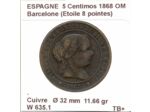 Espagne ( SPAIN )  5 CENTIMOS 1868 OM  BARCELONE TB+