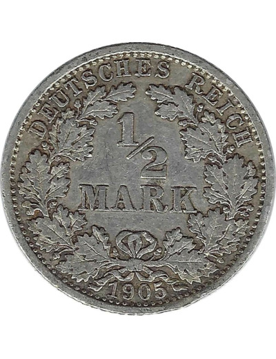 ALLEMAGNE 1/2 MARK 1905 F TTB