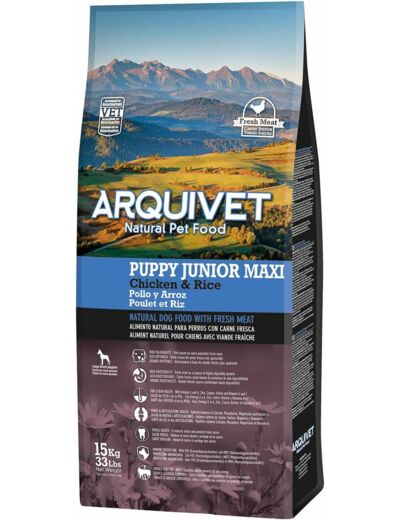 Arquivet - Croquettes Puppy Junior Maxi pour chiots de grandes races - Poulet et Riz 15 kg ARQUIVET