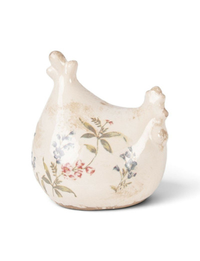 Poulet décoratif céramique beige 12x11x13cm