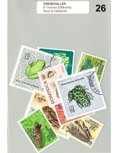 8 TIMBRES GRENOUILLES DIFFERENTS NEUF ET OBLITERES *26