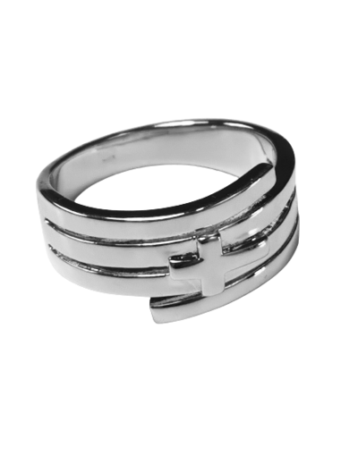 Bague Multi-Rangs en Argent traité platine Taille 58 - CROIX