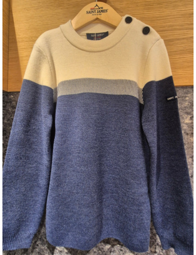 Pull marin enfant Bretagne  bicolore, en laine mélangée