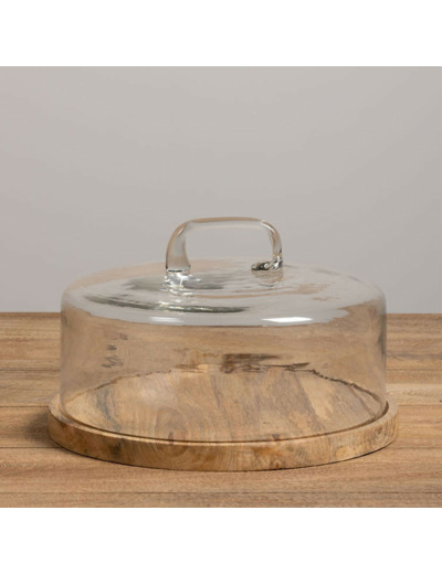Grand Plat Rond à Cloche Artisan Bois de Manguier 19x30cm