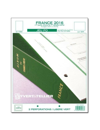 FEUILLE COMPLEMENTAIRE FRANCE 2016 FO 1ere partie (JEUX SANS POCHETTE) Yvert