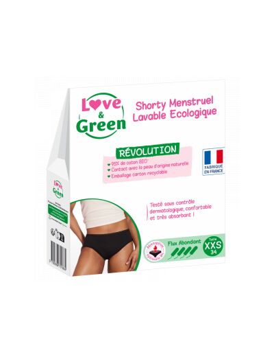 Shorty Menstruel Lavable Ecologique Taille 34 Flux abondant