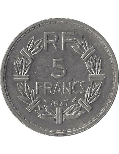 FRANCE 5 FRANCS LAVRILLIER 1937 TTB+ PEU COUP