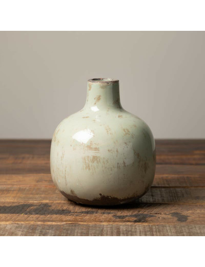 Vase Soliflore céramique vert de gris 16x14cm