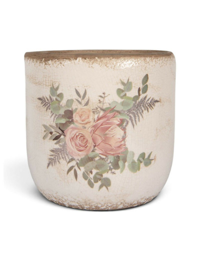 Pot de fleurs céramique roses anciennes 20x19cm
